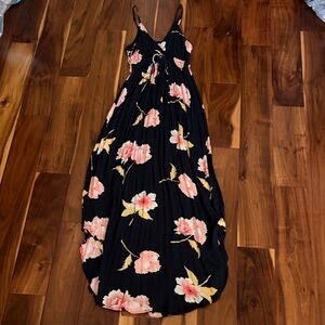 Billabong Black and Pink Floral Maxi Dress XS